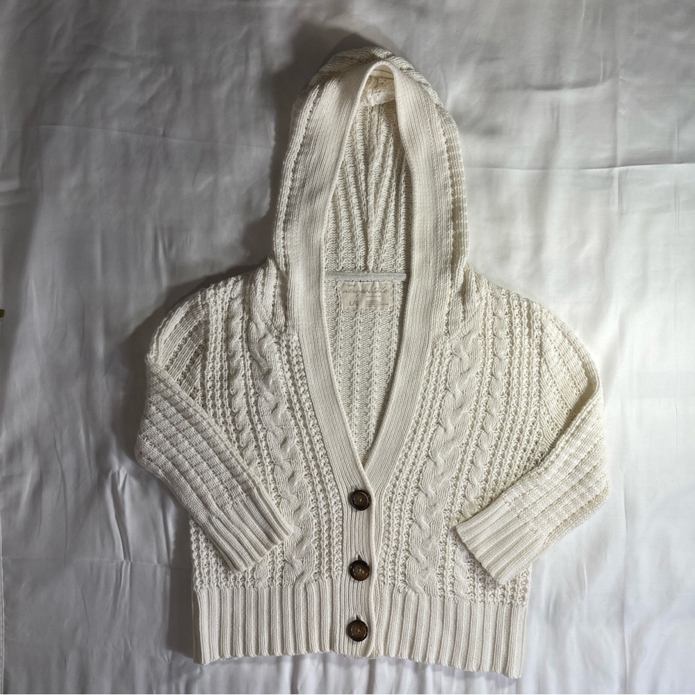 Cozy Chunky Cable-Knit Hooded Cardigan-Aeropostale -L